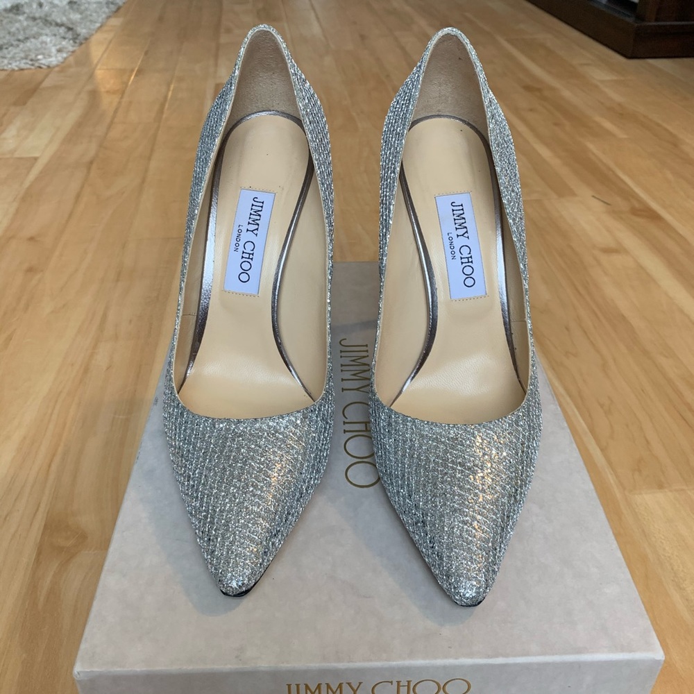 Jimmy Choo Silver Glitter Romy 110 mm